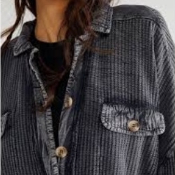 Free People FP ONE Scout Thermal Top Shirt Jacket Shacket CHARCOAL sz XL - Picture 3 of 16